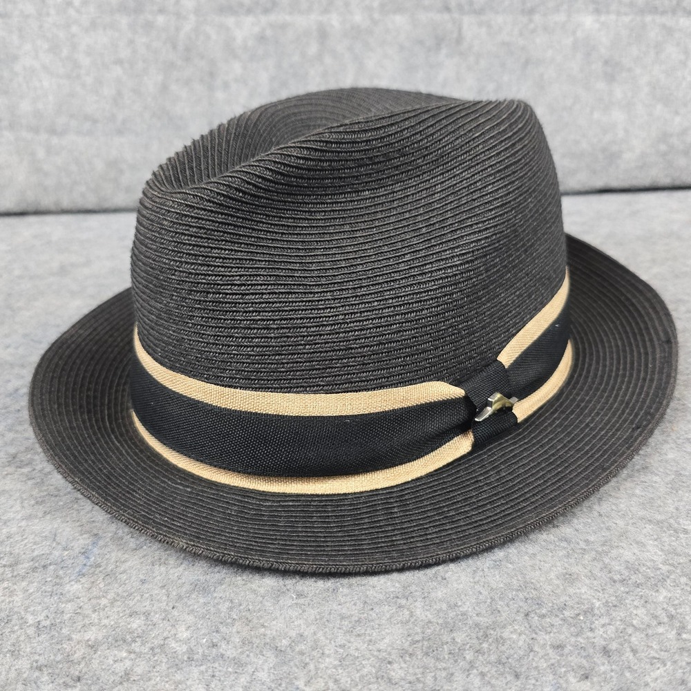 Tommy Bahama Fedora Men One Size Black Toyo Straw Marlin Pin Striped Band